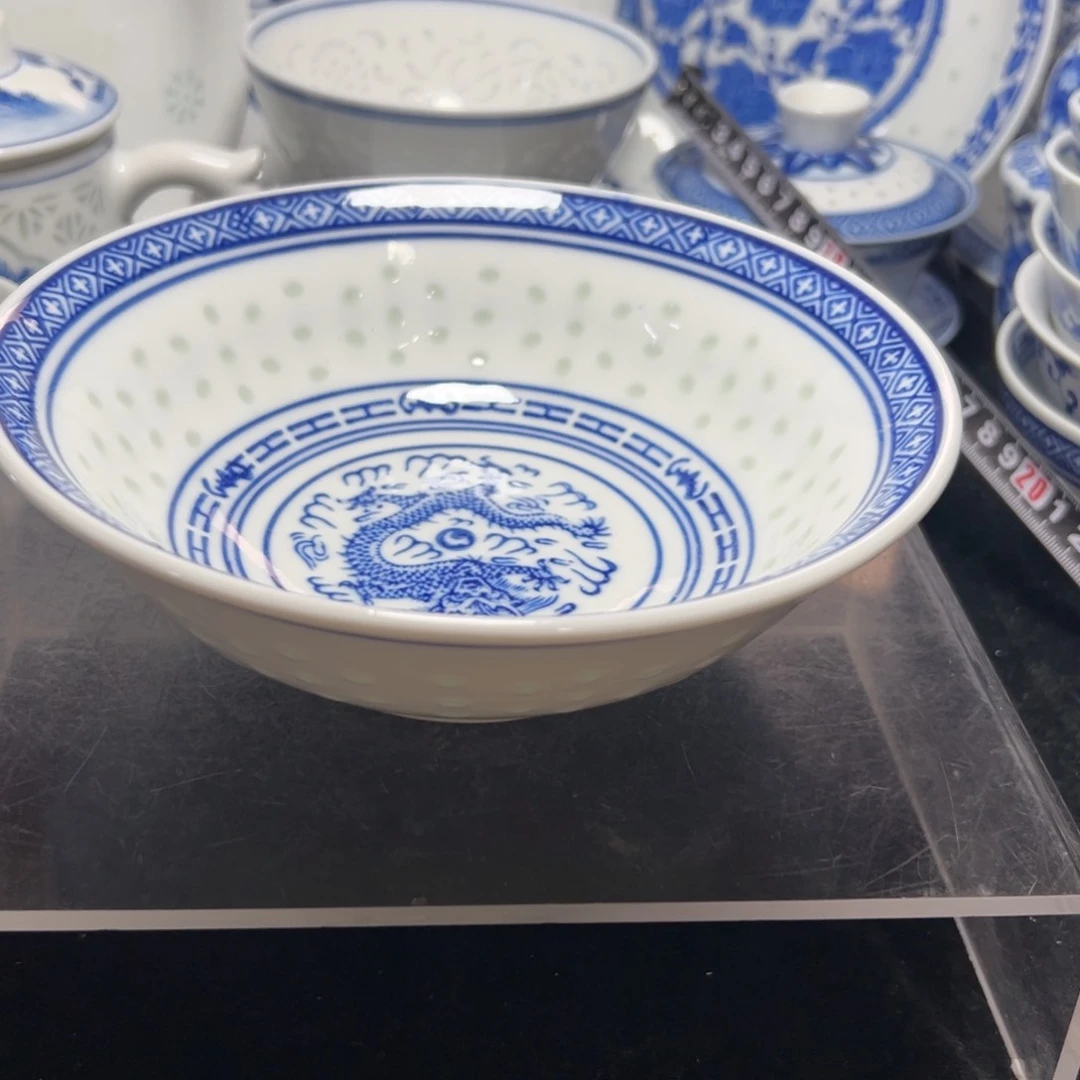 碗日**卿青花玲珑7寸荷叶碗6个