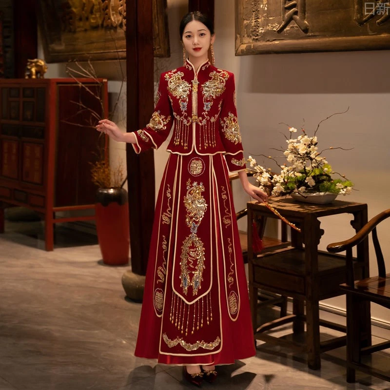 秀禾服2025年新款新娘结婚礼服中式婚纱嫁衣龙凤褂敬酒服出阁服冬