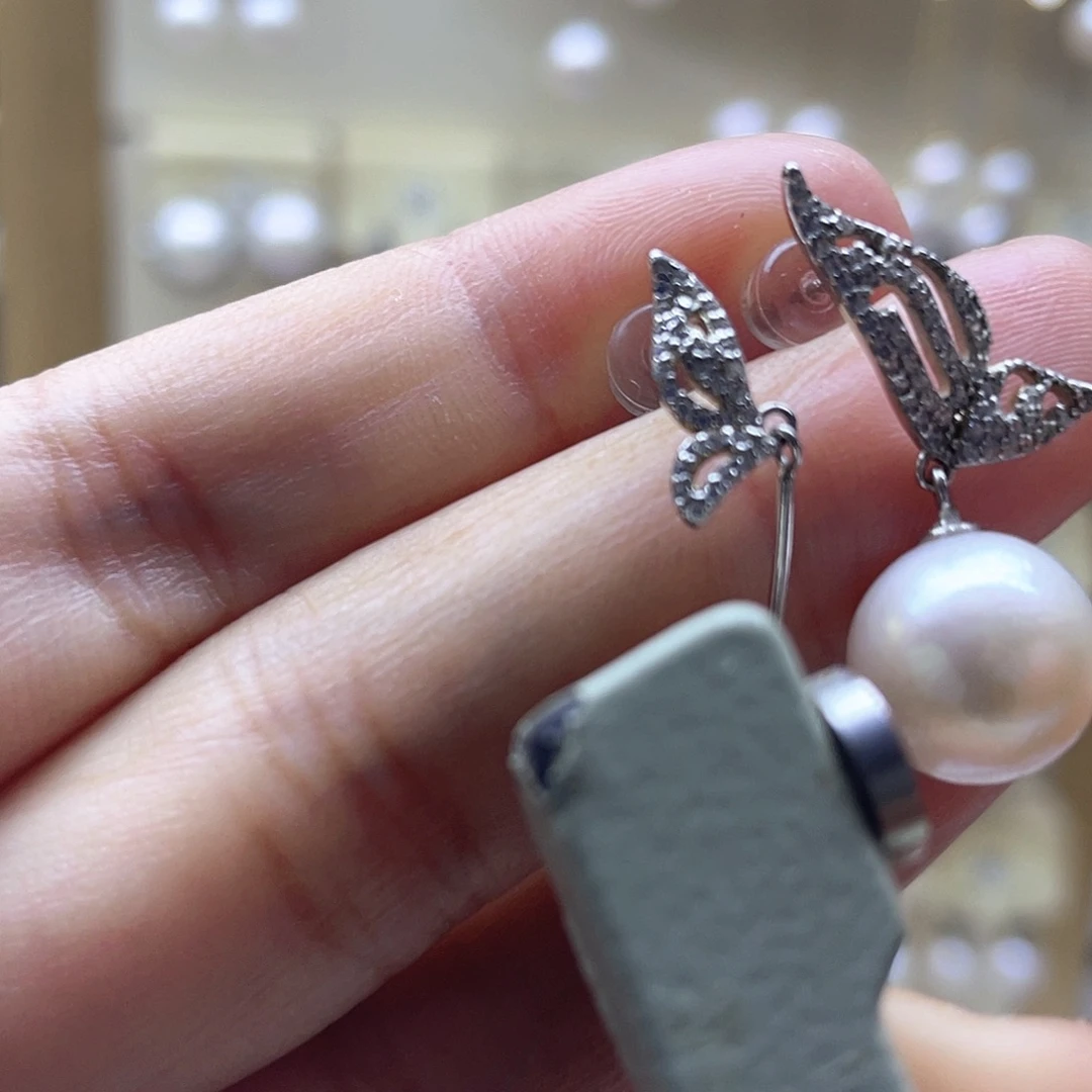 银S925镶嵌淡水珍珠耳饰