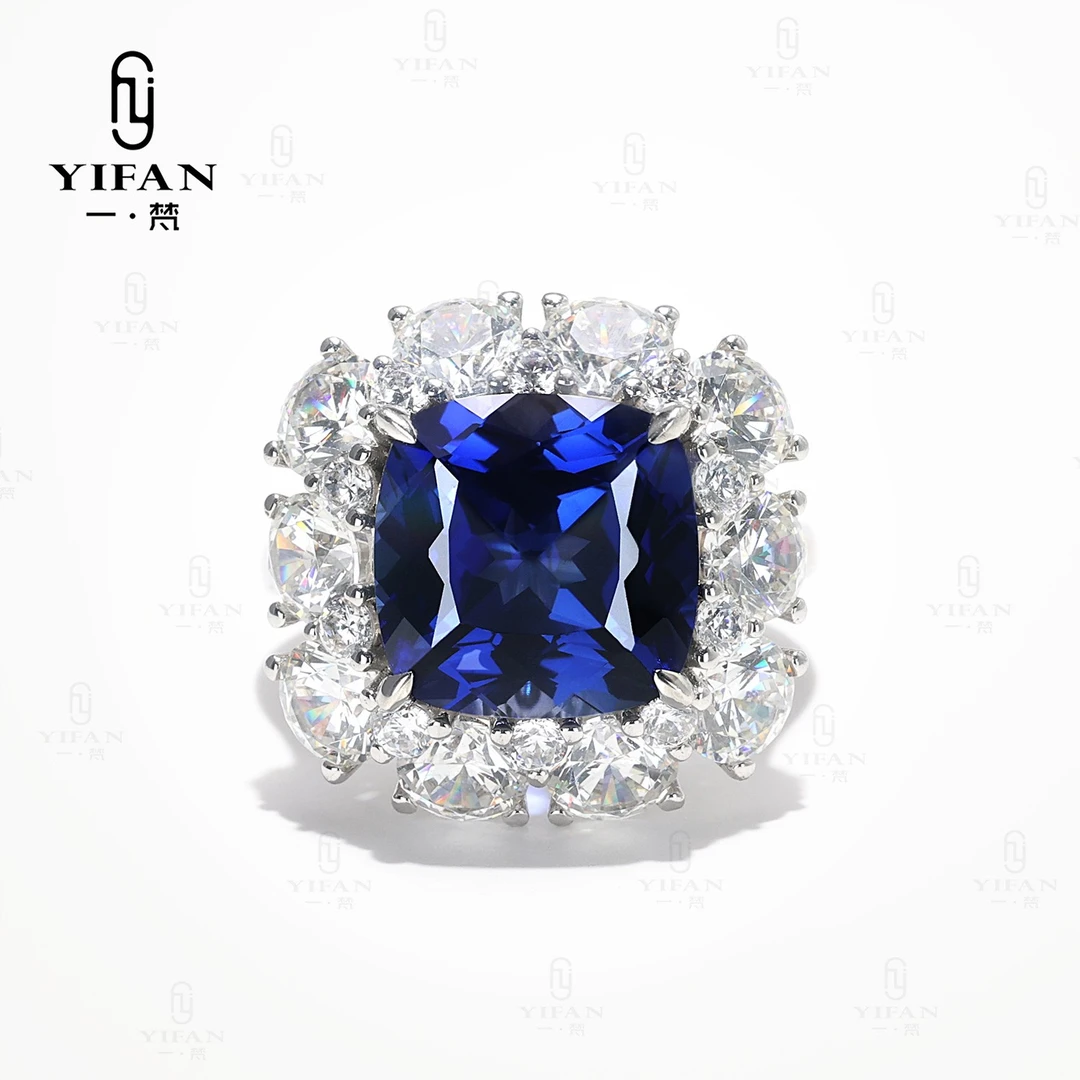 925银合成锆石戒指 1215-时尚蓝色方形微镶方形戒指女款