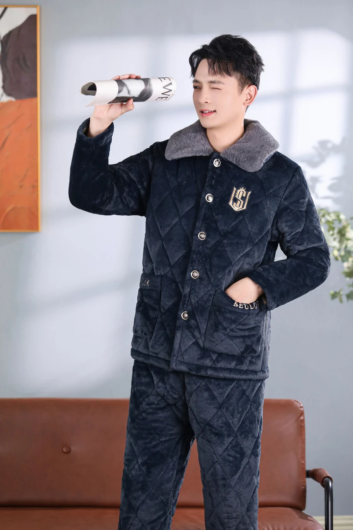 新款男士冬季加厚保暖套装睡衣家居服
