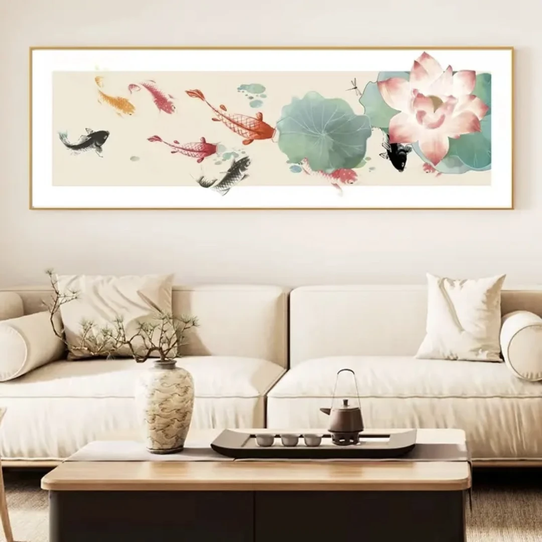 十字绣国画墨韵荷花九鱼图客厅书房新中式大气36色非满绣无勾边