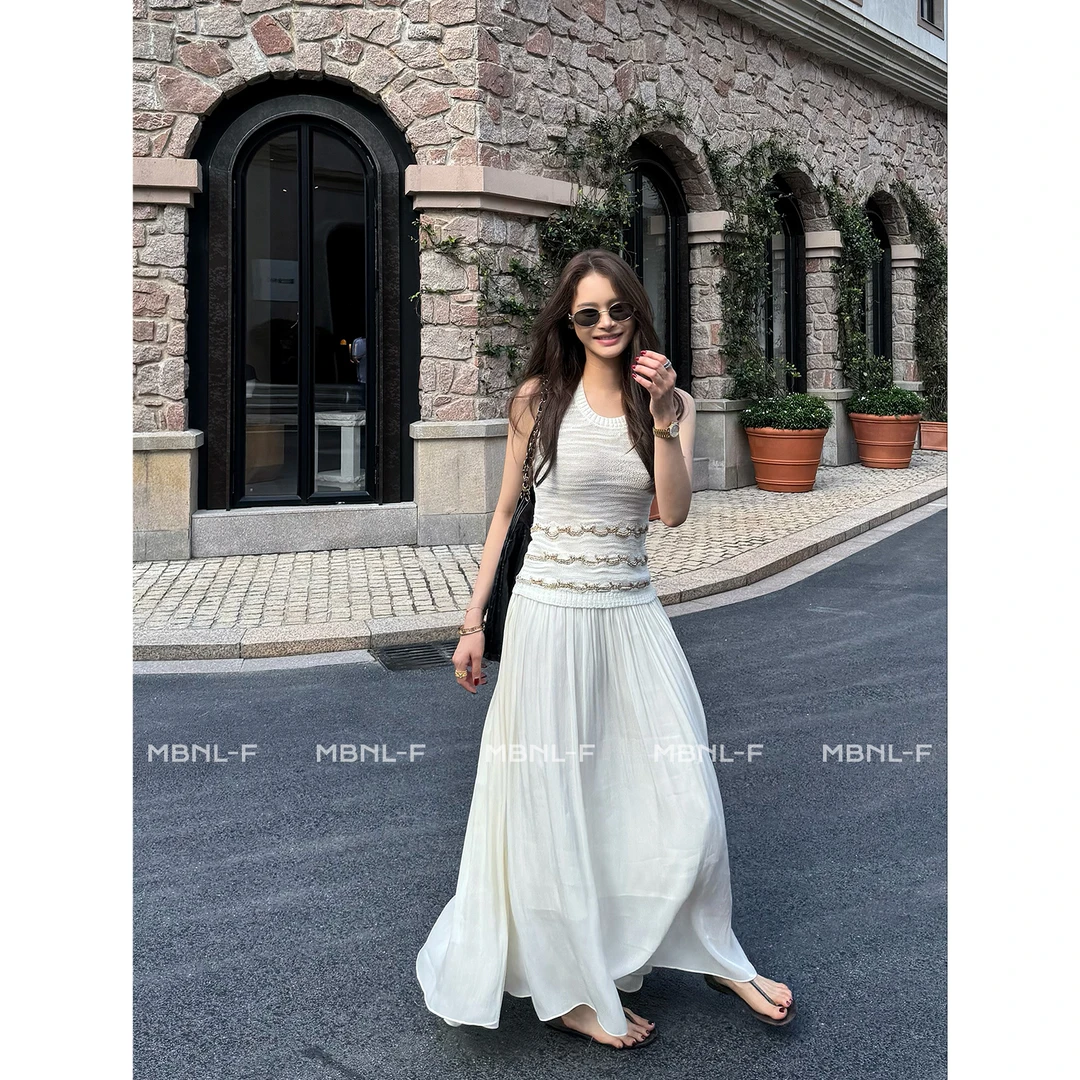 MBNL-F "小香背心” 高定真丝三针定织度假风背心 秦磊XM-XBX5623