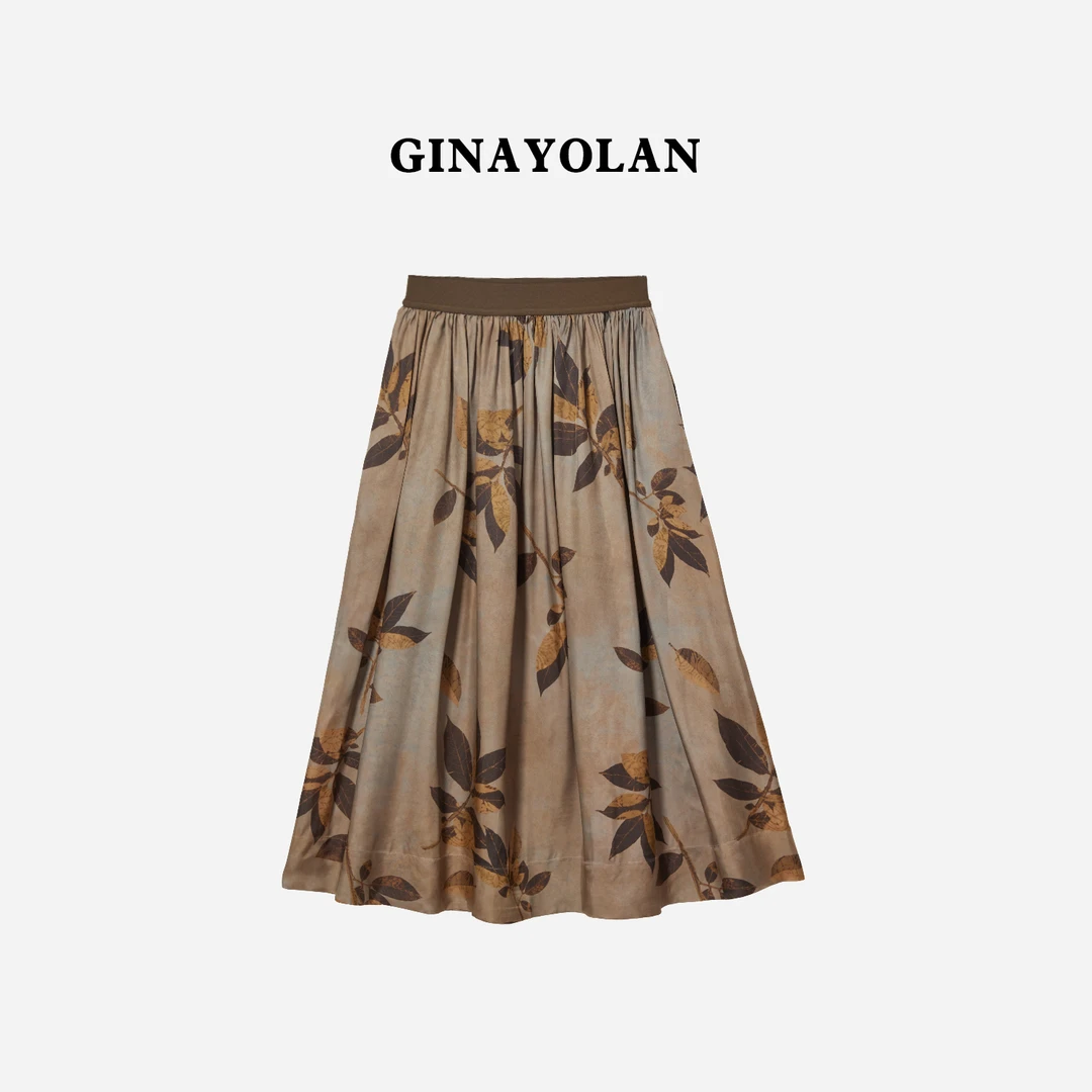 GINAYOLAN/ 瑾颜【斑驳枝叶】奢华面料复古丝滑铜氨丝直筒阔腿裤女