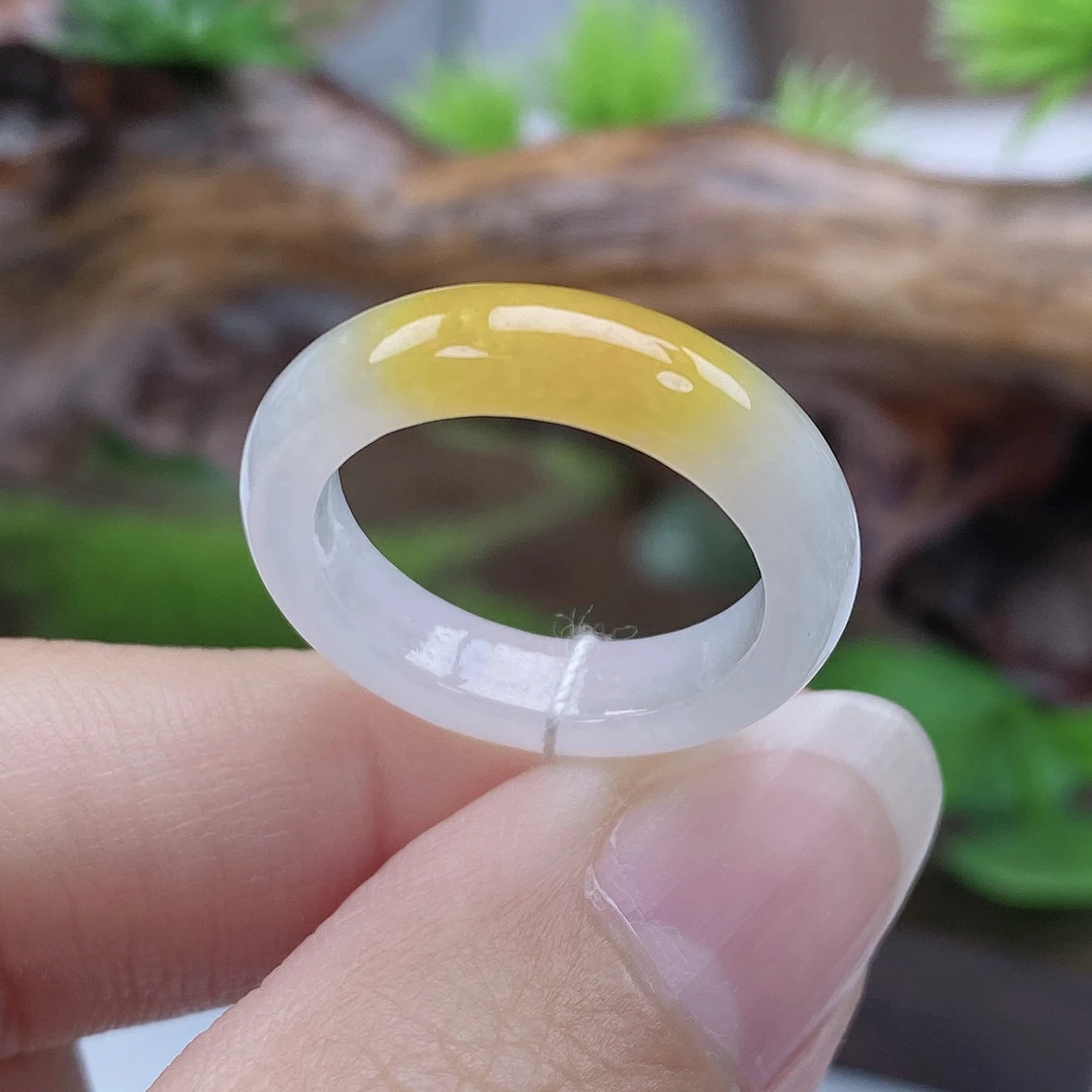 a552天然翡翠A货冰飘黄翡戒指13-14号圈口内直径16.5宽4.8厚3.3mm