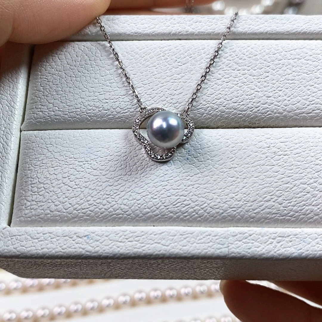 海水珍珠项链银S925镶嵌7-8m真多麻海水珍珠项链