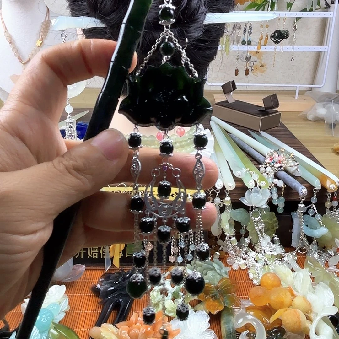 蛇纹石玉合金发饰