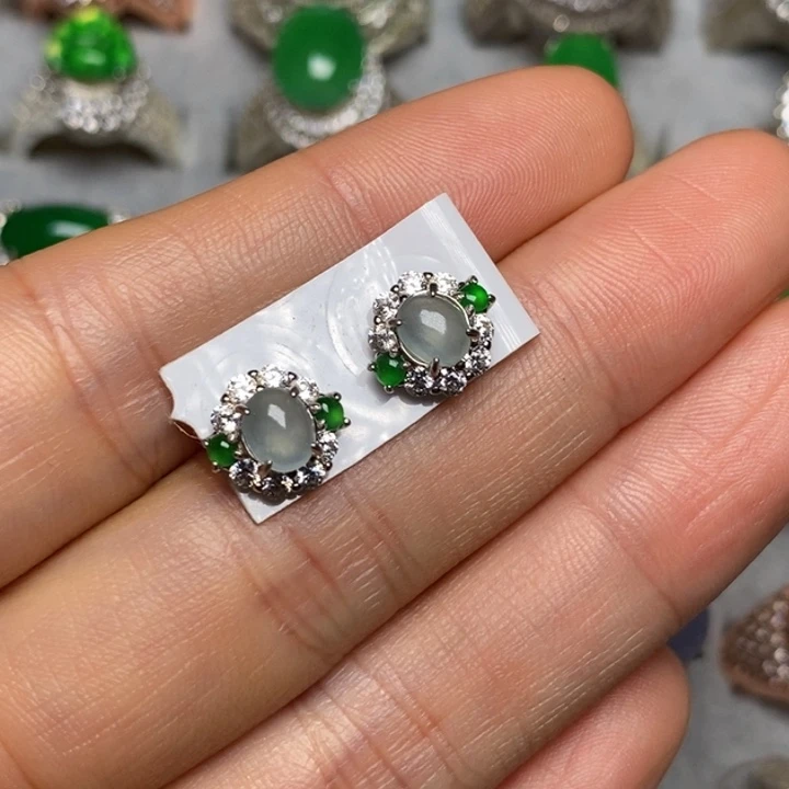 翡翠银S925镶嵌耳饰耳钉