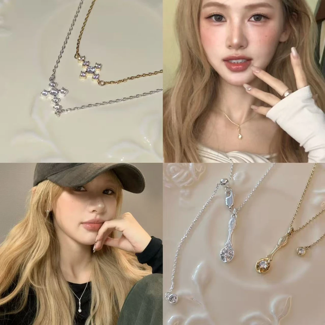 铜合金锆石项链 hucares 「精灵小勺」原创精致福气项链甜品勺十字