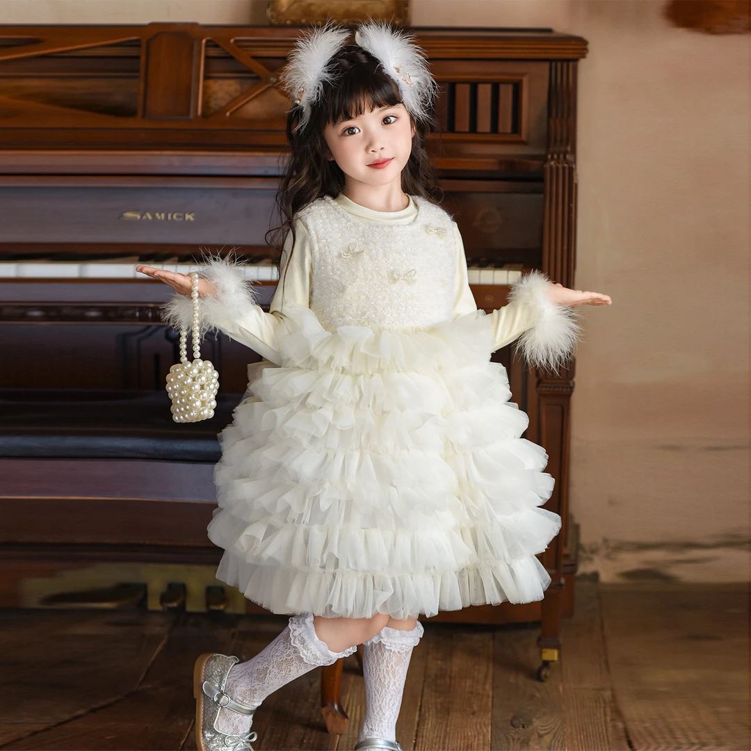 女童背心裙春秋冬儿童连衣裙小香风网纱裙蛋糕裙小女孩公主裙套装