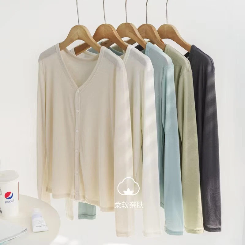 莱赛尔天丝开衫薄款女冰丝针织外套2025春夏外搭罩衫灰色上衣防晒