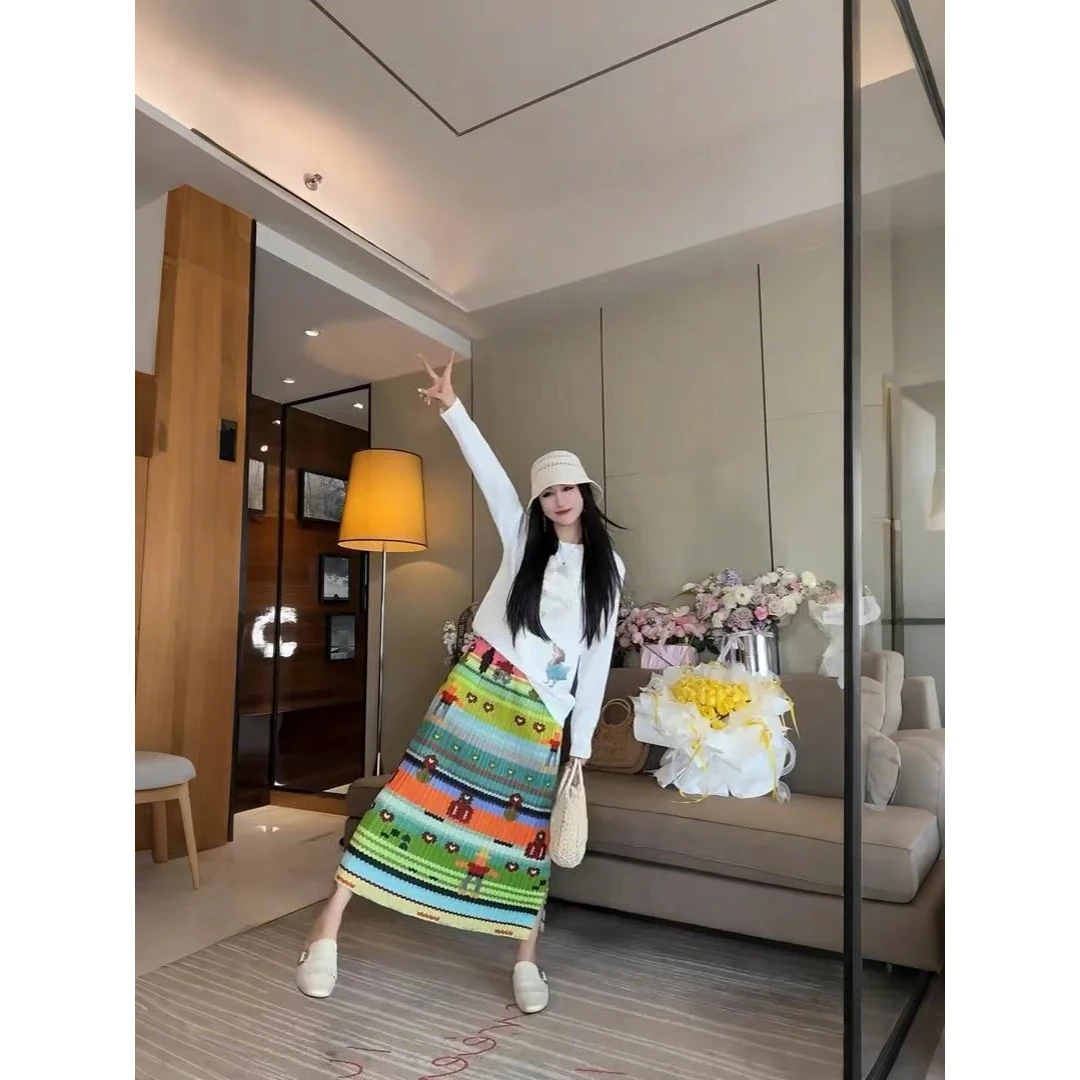 三宅新款高腰夏季印花2025新款半身裙气质宽松舒适设计休闲花色