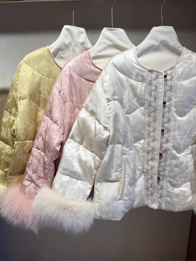 【星月落】秋纱2025秋冬厚款圆领重工钉珠保暖中式甜美风