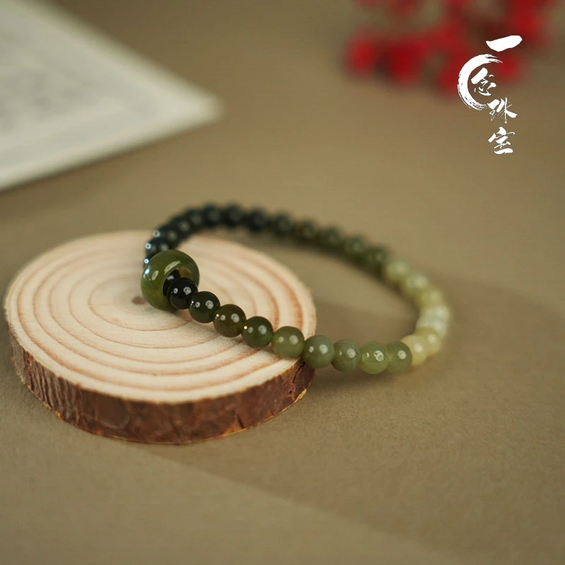 一念珠宝【落日余晖】天然和田玉 |渐变珠 |*单圈玉手串*多样性发一