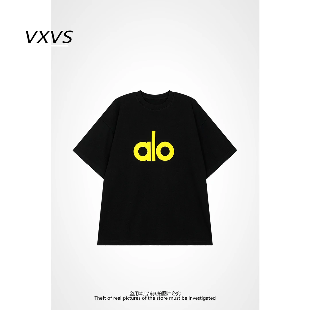 VXVS 【英文发泡】夏季宽松百搭凉感纯棉字母T恤 15558