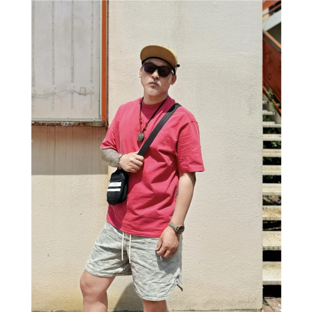 情侣款高街潮牌100%棉重磅260克棉成衣染色碧纹水洗短袖T恤1523