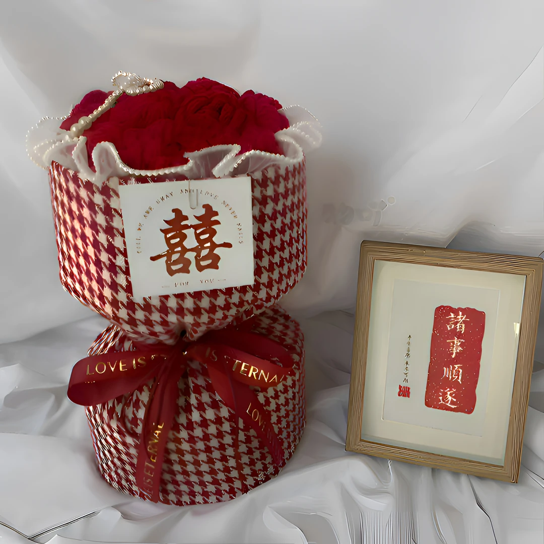 【成品花束】针织毛线花仿真花送闺蜜女友婚礼订婚结婚庆玫瑰礼物