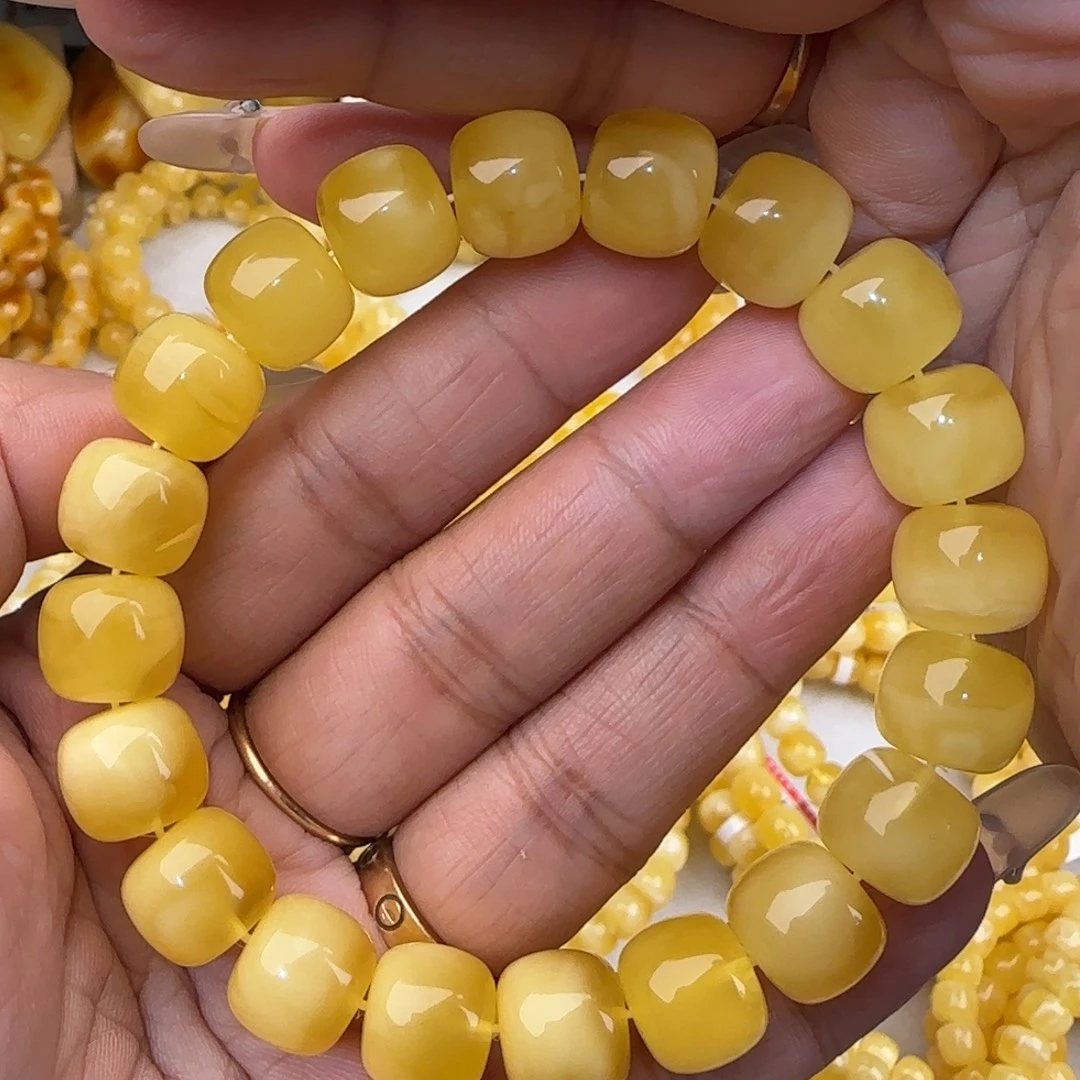 蜜蜡未镶嵌手链白花老型手串