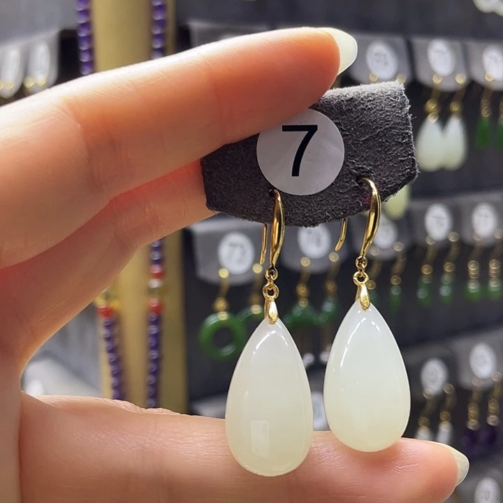 和田玉银S925镶嵌耳饰