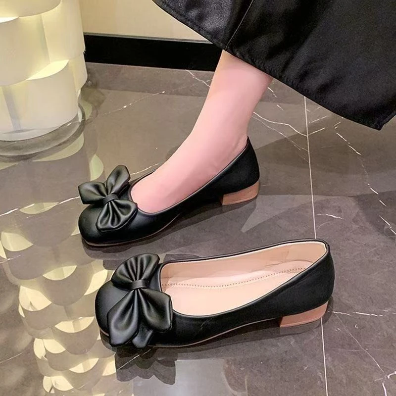 【UMI】仙女风新款爆款平底单鞋百搭软底软面蝴蝶结一脚蹬女鞋