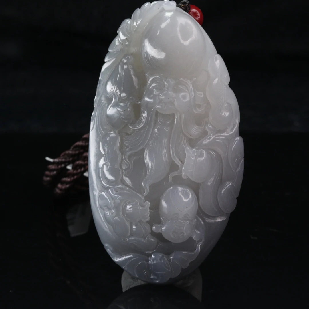 26和田玉满烟紫寿星翁手把件/400174上海嘉禾拍卖