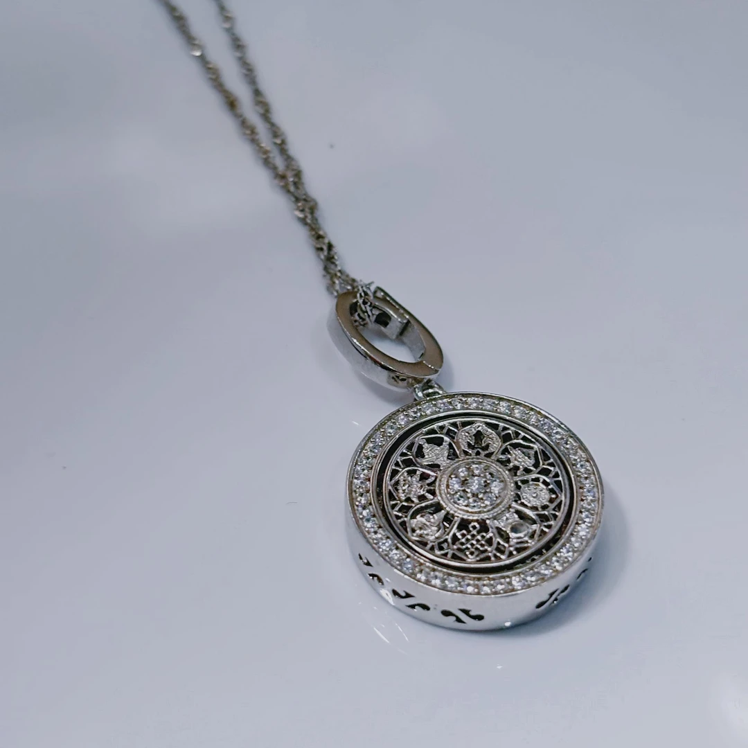 坠链均925银 「八宝星盘」040015 925银项链 可转动