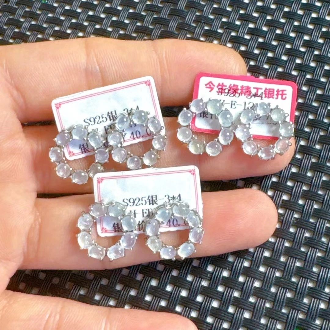 925银天然缅甸翡翠A货冰种甜甜圈耳钉新款冰种翡翠平安环耳钉礼物