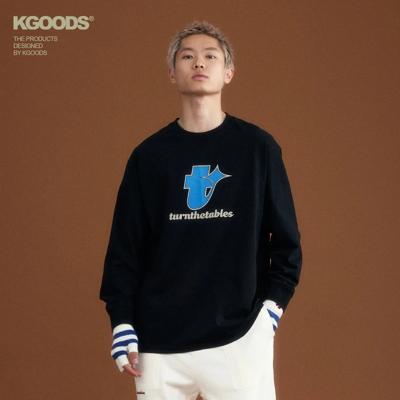 turnthetables四芒星撞色印花长袖T恤情侣宽松纯棉tee