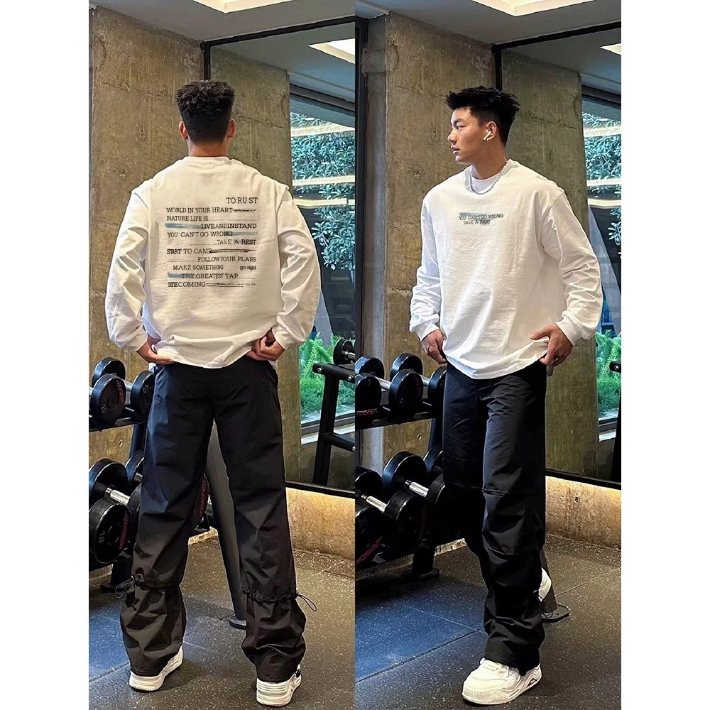 美式街头潮牌涂鸦英文长袖t恤男秋冬cleanfit休闲百搭纯棉打底衫