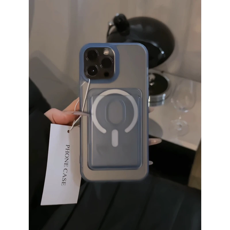 适用苹果16promax手机壳iPhone15磨砂磁吸14p带卡套可放照片12/13