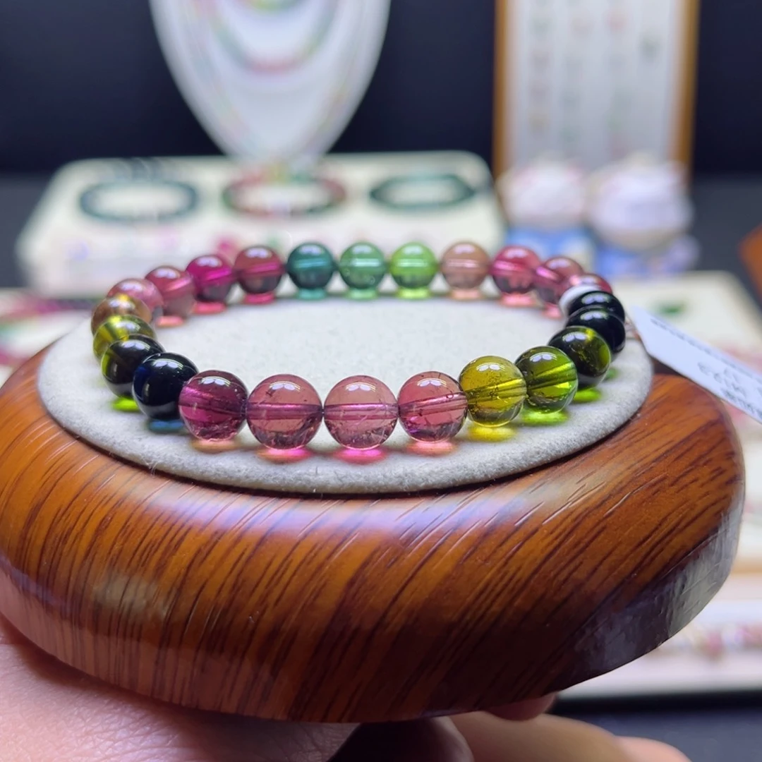 碧玺手链未镶嵌老矿彩虹