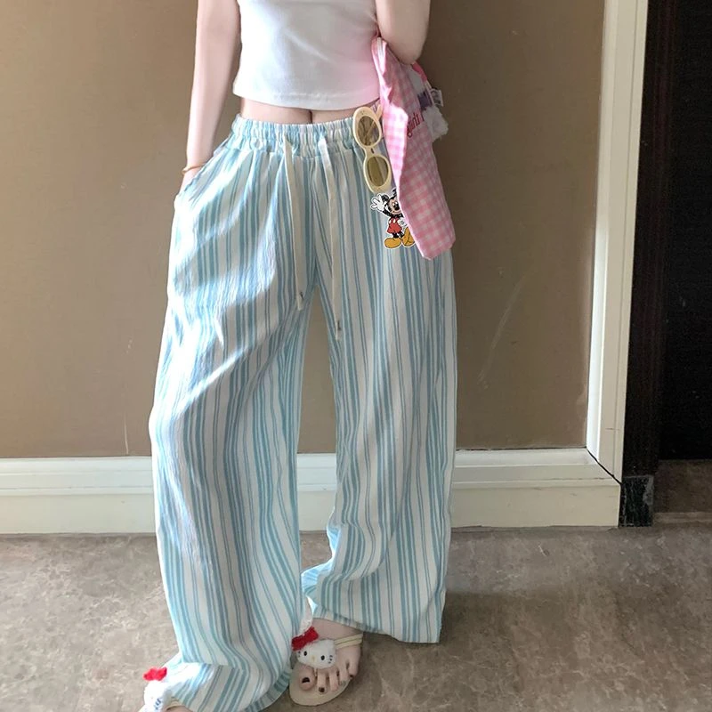可外穿双口袋睡裤2025新款阔腿裤格子卡通家居裤可外穿夏季休闲裤