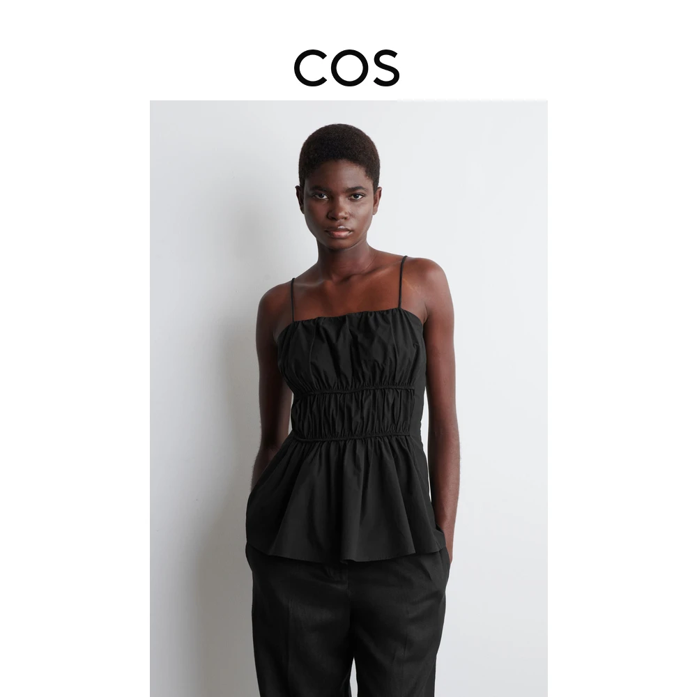 COS女装 标准版型褶皱细吊带上衣黑色2025夏季新品1297558001