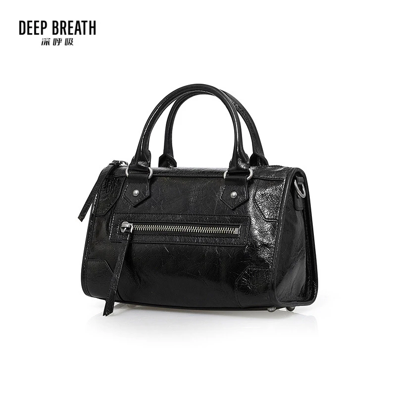 DEEPBREATH深呼吸女包油蜡皮复古机车包明星同款百搭鞋子AB10271