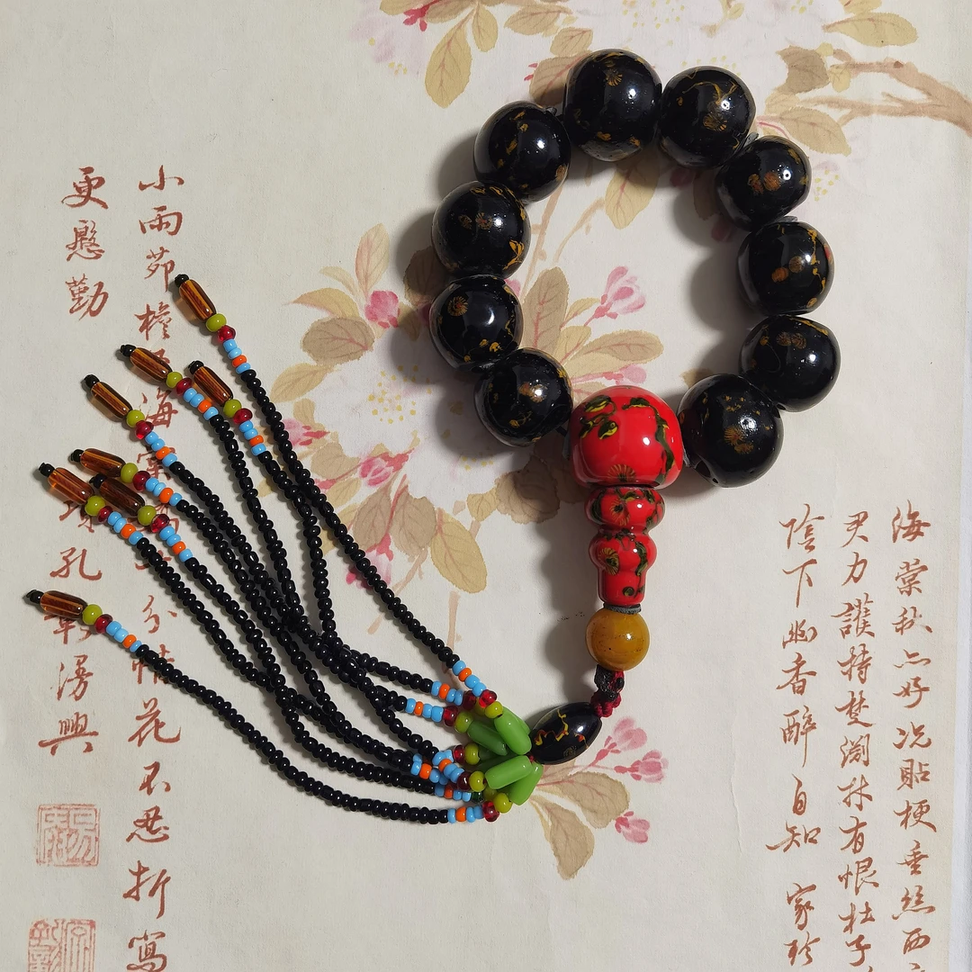 老琉璃复古百搭黑色凤眼卡32mm手持十八籽4111117