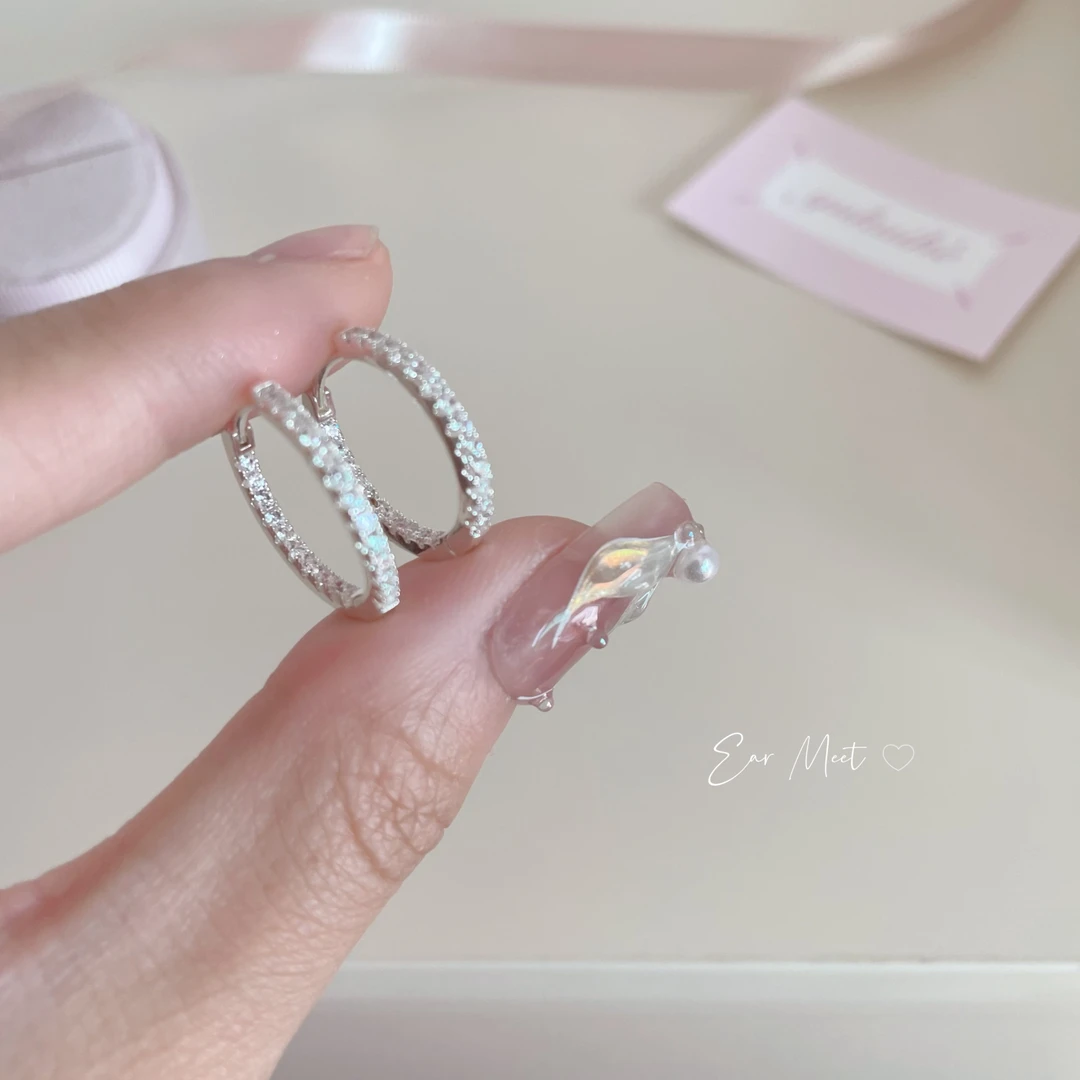 铜合金耳饰 D2026 超闪满钻耳圈耳扣日常百搭内径1.5cm