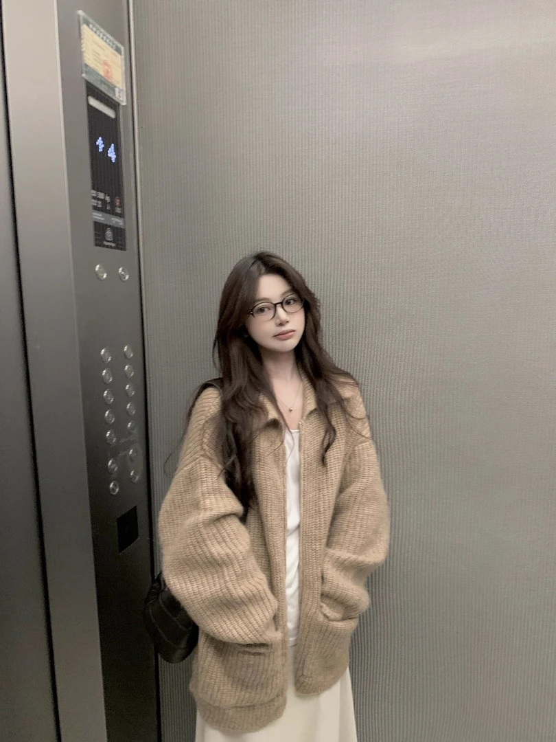 慵懒风气质百搭中长款毛衣外套宽松休闲针织开衫女2025秋冬新款