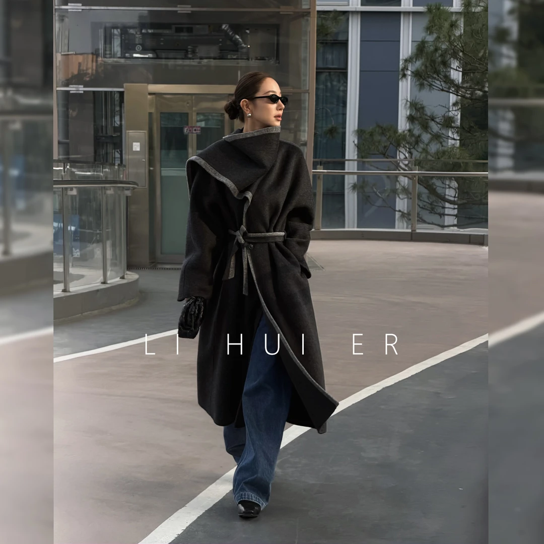 LiHuiEr李慧儿【极昼西塔】秋冬百搭气质时尚灰黑色大衣LL0251306