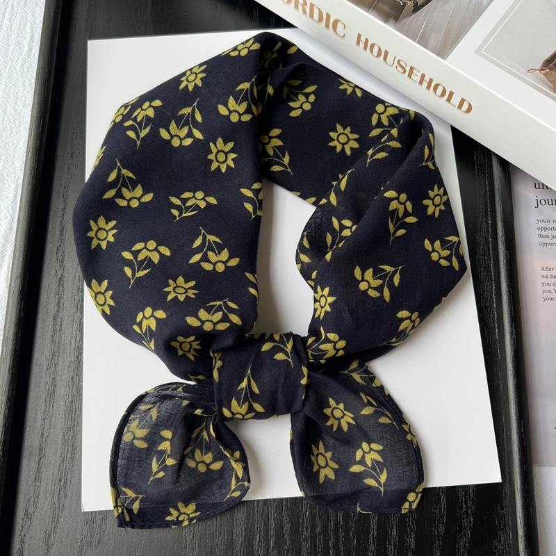 春秋季全棉小方巾女薄款百搭印花头巾装饰防晒护颈椎领巾棉麻围巾