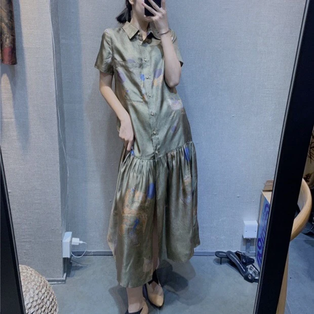 Li Wang/里望2024设计师款 做旧脏染单排扣 夏季开衫连衣裙