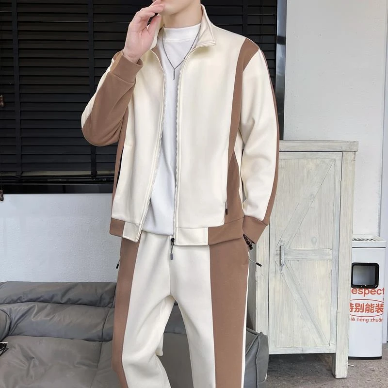 Dekase 运动休闲套装男2025秋季新款时尚拼色立领卫衣外套男