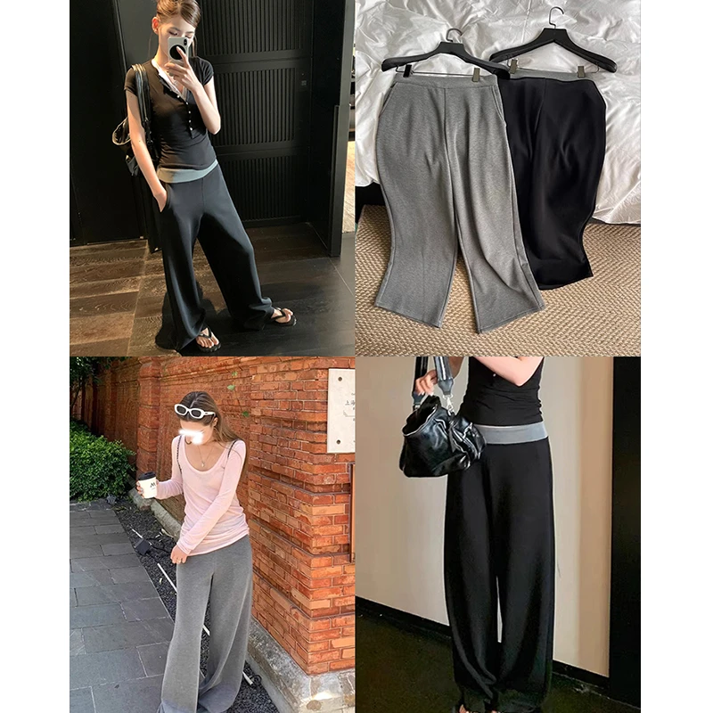 VS wrnot 纯欲垂垂裤裸感灰色卫裤女新款阔腿裤拖地裤休闲长裤子