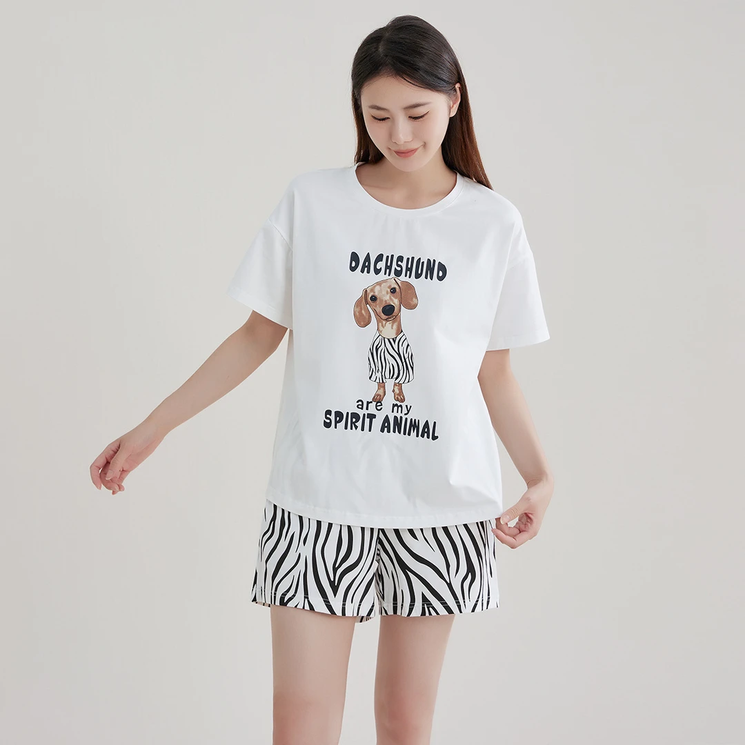 圆领短袖夏季短裤睡衣家居服套装休闲薄款家居服简约女士宽松