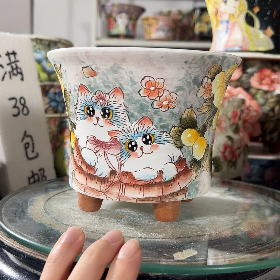 景德镇手绘花盆幸运花盆