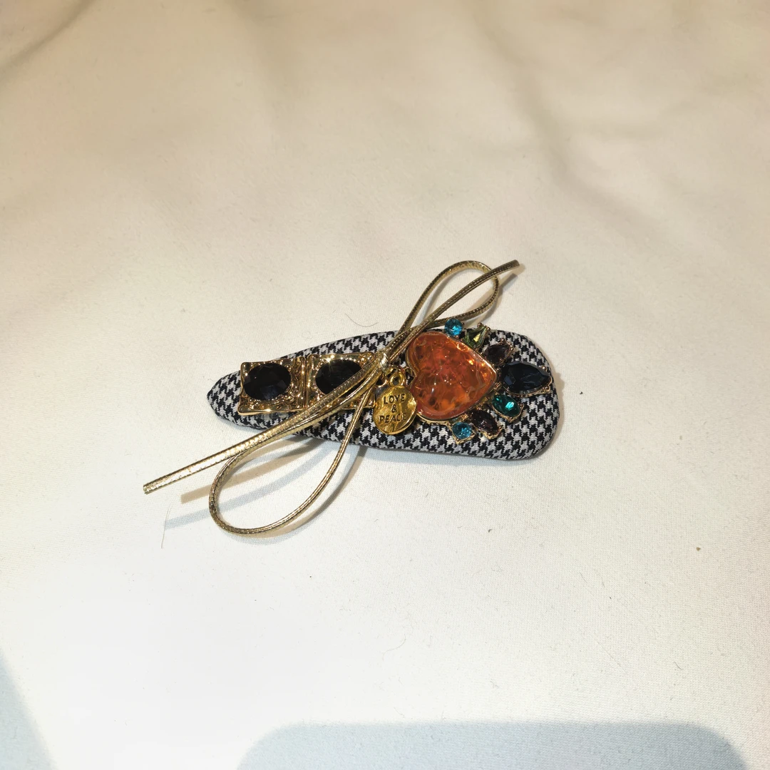 E942金色蝴蝶结橘色爱心闪闪千鸟格掰掰夹