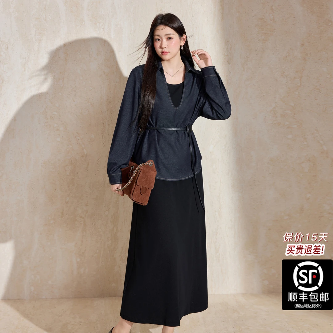 蓝语大码女装2025秋冬法式时尚套装上衣夏季裙子女装黑色复古显瘦