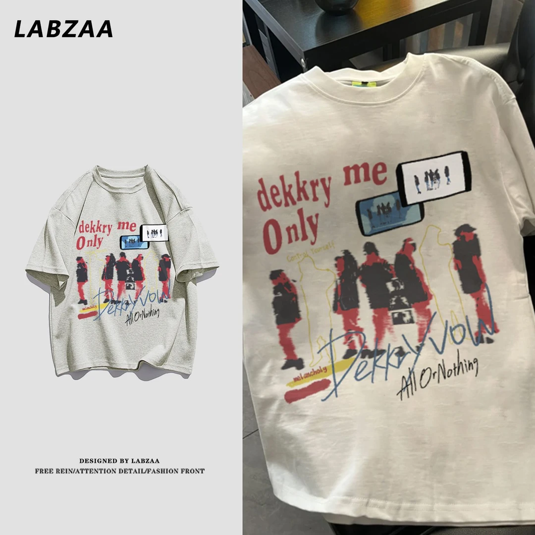 labzaa美式潮牌人物字母印花短袖T恤男女夏季休闲纯棉情侣款上衣