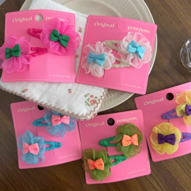 韩国original pom pom2025春夏网纱花朵蝴蝶结气质掰掰夹发夹发卡