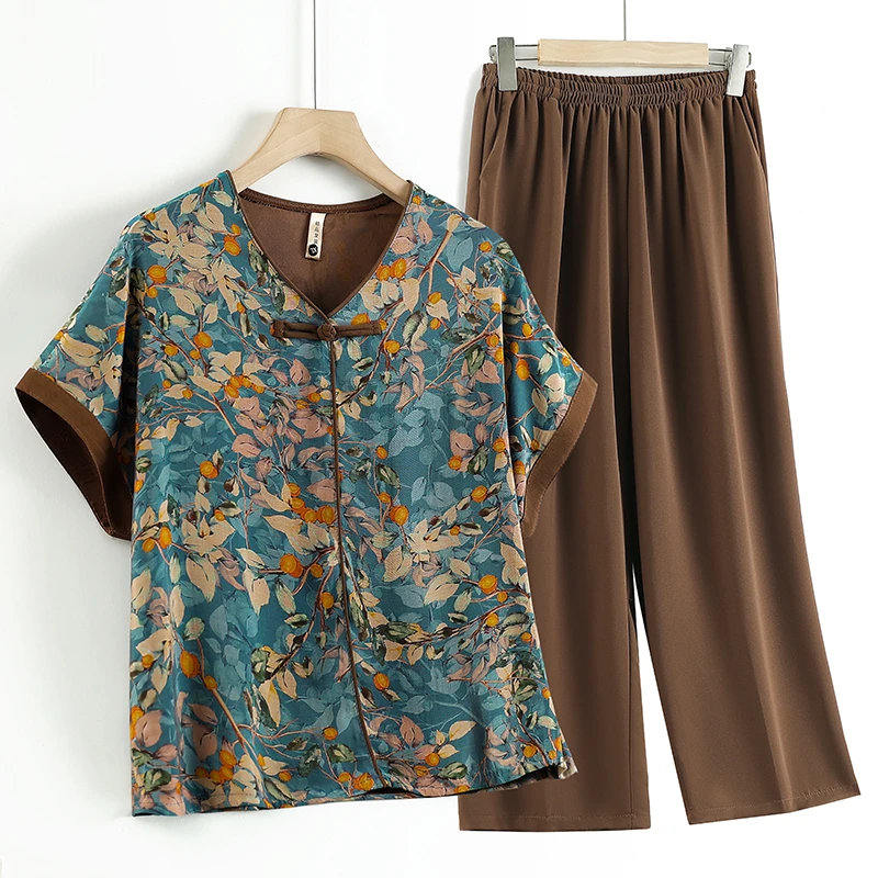 中老年女装时尚妈妈装洋气奶奶装套装夏季宽松薄款中国风送老年人