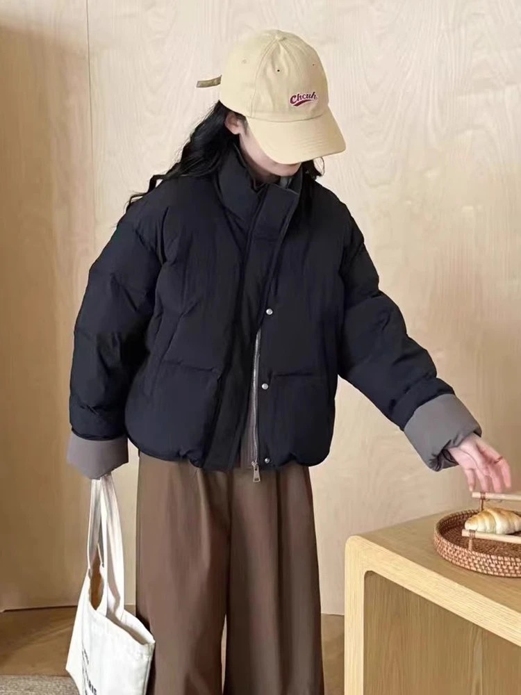 2025冬季新款女士棉衣短款棉服撞色立领外套棉袄爆款加厚女装潮